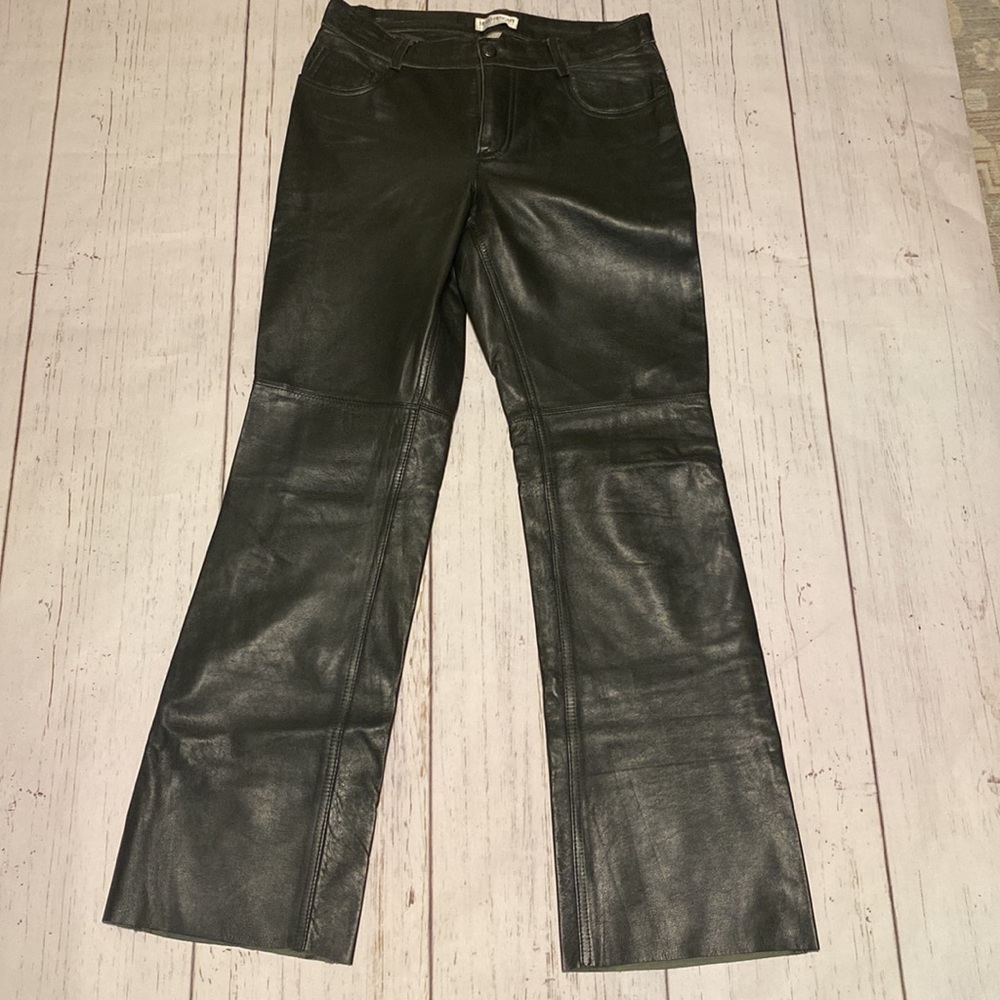 HUGO BUSCATI COLLECTION GENUINE LEATHER PANT SIZE 8 COLOR DARK GRAY